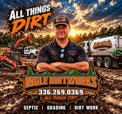 Phillip Ingle of Ingle Dirtworks on site with septic and excavation equipment in Alamance County, NC